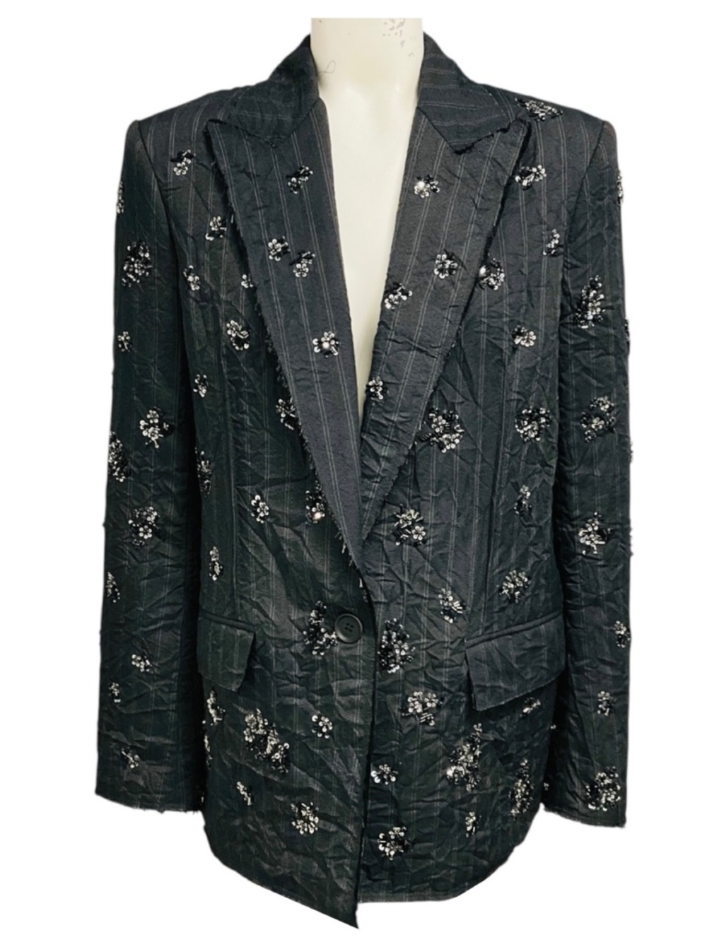 SIMKHAI CHARCOAL GREY STRIPE MURPHY EMBELLISHED BLAZER